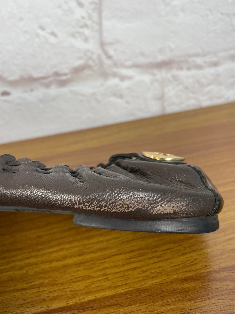 Tory Burch Abby Brown Leather Logo Cap-Toe Ballet Flats Size 9.5 - Picture 5 of 8
